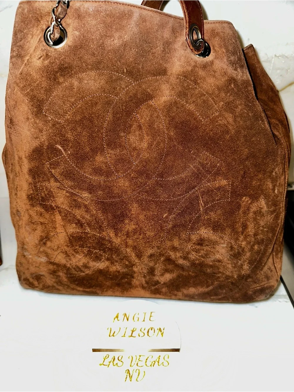 CHANEL Brown Suede Hobo Bag with Chain Handles and Tassle